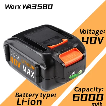 1-3 Упаковки Литиевой Батареи 40V WA3580 для Worx 40V 6000mAh Аккумулятор WG180 WG280 WG380 WG580 Замена Литиевой Батареи Worx 40V