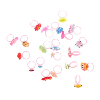 10 штук смешанных цветных милых пластиковых детских колец для девочек с кабошонами из смолы в смешанном стиле, подарки