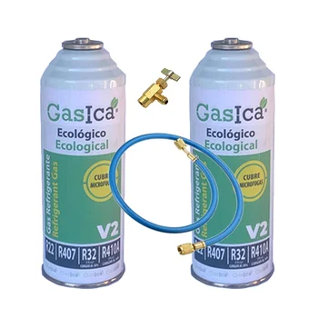 2 бутылки органического газа Gas V2 226Gr + клапан + сменный шланг R22, R32, R407C, R410A Замораживание органического
