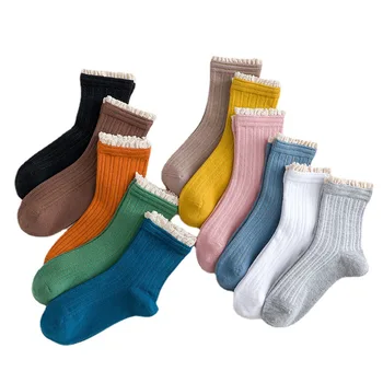 2 пары носков, детские кружевные носки ярких цветов, спортивные минималистичные носки средней длины, Японские носки с ворсом для колледжа