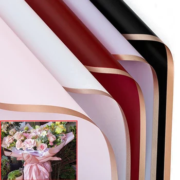20 шт./лот 58 см Золотая кайма Розовая оберточная бумага с цветочным узором Полупрозрачный подарок флористу в Корейском стиле Оберточная бумага для букетов цветов