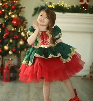 2023 Рождественское платье, платье для девочки в цветочек, Детское Кружевное платье с короткими рукавами, Пышный тюль С Золотым бантом, Платье Для Маленькой Милой принцессы.