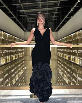 2023 Черное вечернее платье в пол в форме сердца, роскошное платье Русалки без бретелек, Саудовская Аравия, Женское вечернее платье для выпускного вечера