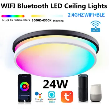 24 Вт RGBCW Светодиодные Потолочные Светильники 110 В 220 В Умный WIFI Bluetooth Потолочный светильник с голосовым управлением с регулируемой яркостью Потолочная Люстра для гостиной
