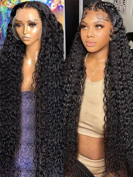 40 42 44 дюймов супер длинные глубокая волна человеческих волос парики для женщин 13x4 прозрачные кружевные передние кудрявые волны бразильские волосы Remy парики