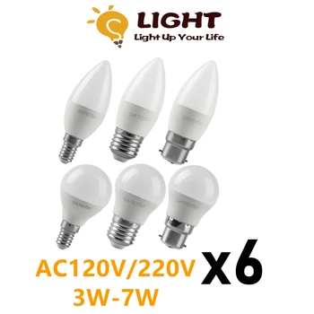 6ШТ светодиодная лампа свеча G45 C37 E14 E27 B22 3 ВТ 5 Вт 6 Вт 7 Вт AC120V AC230V Светодиодная Лампа для Гольфа Лампа Для Украшения дома