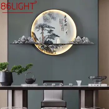 86LIGHT Современная настенная лампа с изображением внутри Креативного китайского пейзажа на фоне фрески Прикроватное бра LED для дома Гостиная Спальня