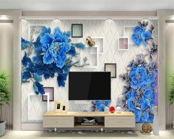 Beibehang 3d обои гостиная спальня фреска цветок насыщенно-синего пиона 3D ТВ фон настенные фрески обои papel de parede