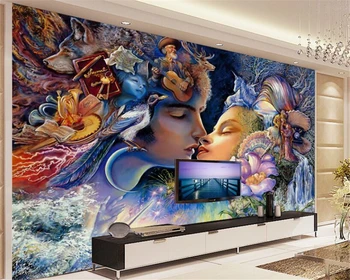 beibehang papel de parede Обои для помещений, висящие на стене, красивая мужская и женская пара, картина маслом, телевизор, настенное папье-маше