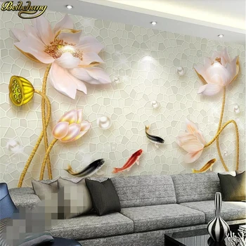 beibehang Пользовательские фотообои настенный художник и богатый 3D рельеф lotus nine fish настенная бумага в китайском стиле de parede
