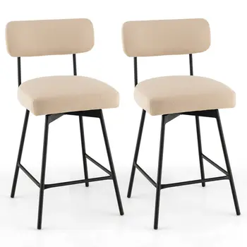 Costway Комплект из 2 вращающихся барных стульев Кухонный обеденный стул с мягкой обивкой высотой со столешницу Бежевого цвета