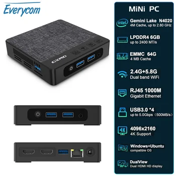 Everycom N42 Мини-ПК Intel Gemini Lake N4020 CPU LPDDR4 6GB EMMC 64GB HDMI USB 3.0 2.4G 5.8G WiFi Для Игрового Компьютера-Проектора