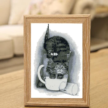 Joy Sunday с рисунком жадного кота, набор для вышивания крестиком DMC 14 и 11 карат ручной работы и точный набор для вышивания с принтом Рукоделие