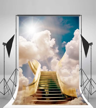 Laeacco Лестница в небеса Фон для фотосъемки Райские врата Фон Небо Облака Лестница реквизит для фотостудии