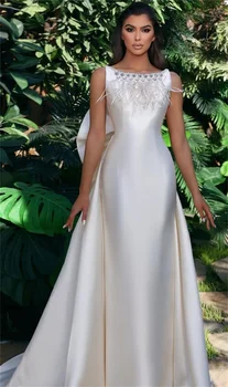 Other Shore Белые атласные платья для выпускного вечера, без рукавов, длиной до пола, С бантом, с украшением в виде кристаллов, Вечернее платье для женщин 2023 vestido de gala