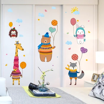 [SHIJUEHEZI] Жираф Медведь Лиса Кролик Ежик Наклейки На Стены DIY Животные Настенные Наклейки для Детских Комнат Украшение Детской Спальни