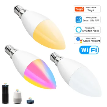 Tuya Smart Wifi Светодиодная Лампа E14 Smart Home Candle Светодиодная Лампочка Music Sycn С Alexa Amazon Google Assitsant Smart Life