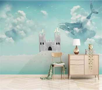 wellyu 3d papel de parede para quarto Обои на заказ в скандинавском минималистичном стиле, нарисованный от руки замок мечты-кита, детская фоновая стена
