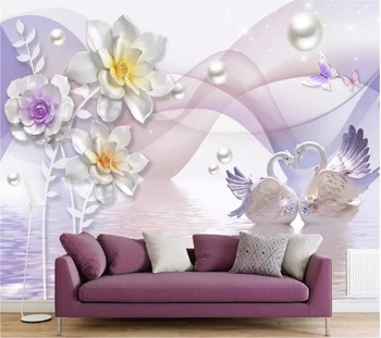 wellyu Пользовательские обои 3d фотообои стерео цветок с тиснением ювелирные изделия лебедь цветок фон обои декоративная живопись обои