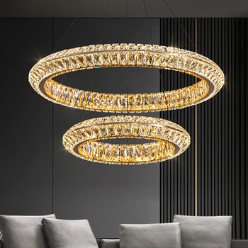 YOOGEE Круглое кольцо с хрусталем для люстры Современная подвесная лампа подвесные светильники гостиная обеденные столы прихожая золотые светодиодные светильники