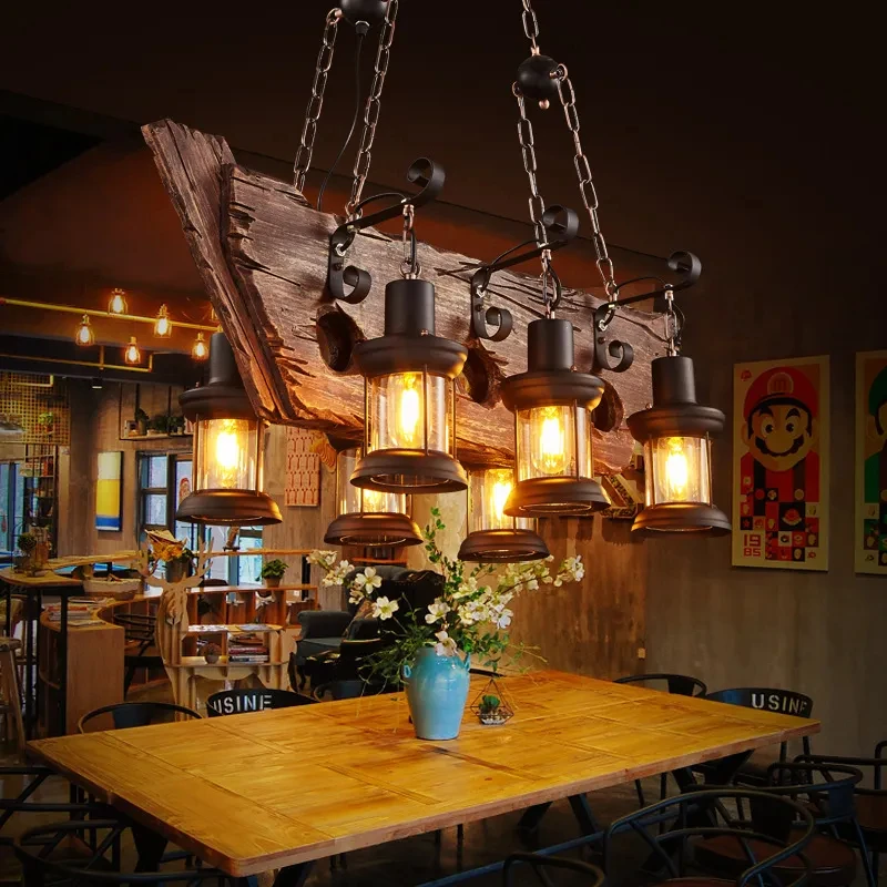 2024 Люстра в индустриальном стиле из скандинавского дерева, светодиодный подвесной светильник для гостиной, кафе, бара, кухни, домашнего декора, подвесной светильник