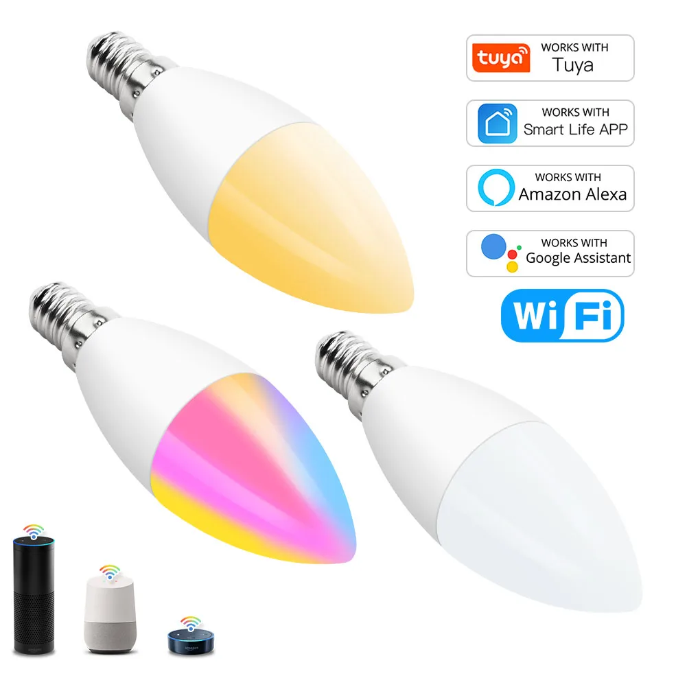 Tuya Smart Wifi Светодиодная Лампа E14 Smart Home Candle Светодиодная Лампочка Music Sycn С Alexa Amazon Google Assitsant Smart Life