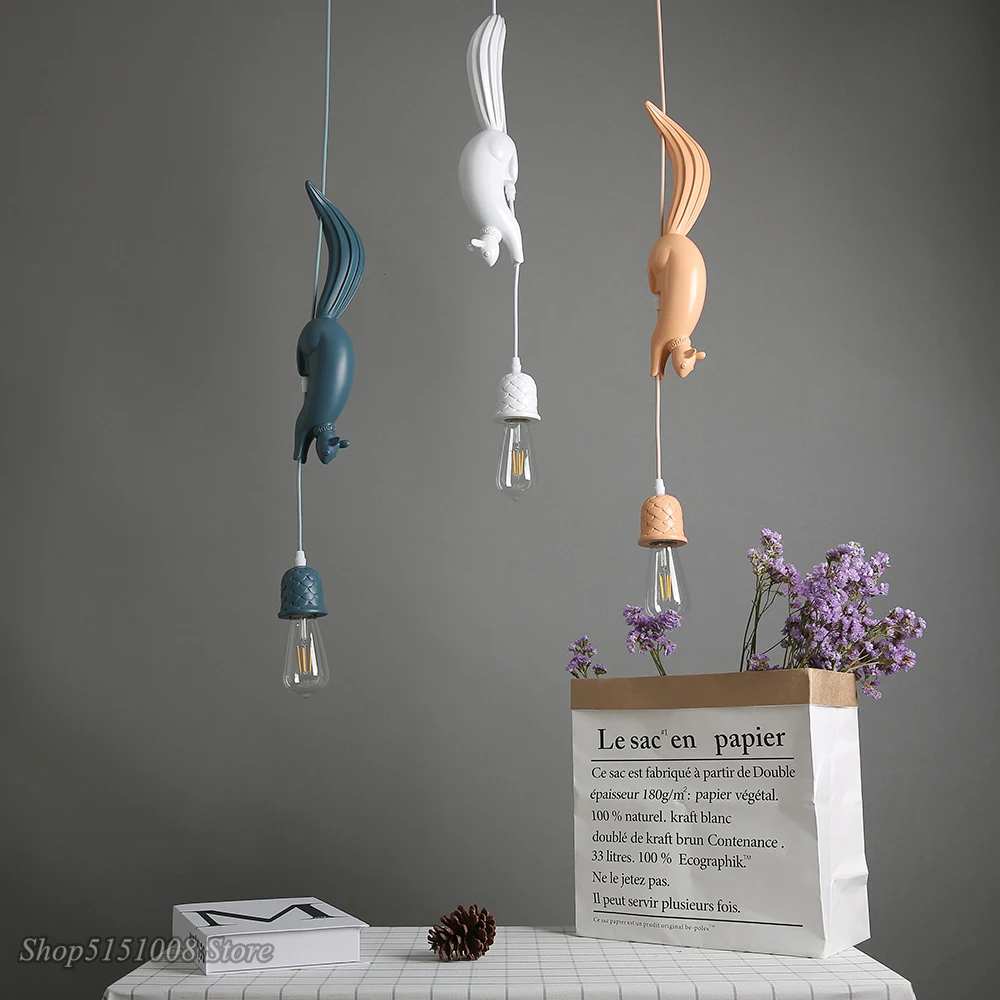 Подвесные светильники Nordic Resin Squirrel со светодиодной подсветкой, Современная промышленная детская комната, Подвесной светильник для кухни, декор в виде животных в стиле Лофт