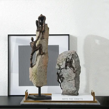 абстрактный дизайн золотисто-черные металлические поделки скульптуры фигурки альпиниста для домашнего декора