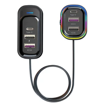 Автомобильное зарядное устройство USB C Мощностью 66 Вт с 6 портами, сверхбыстрое автомобильное зарядное устройство QC3.0 Type C, совместимое с автомобильным зарядным устройством