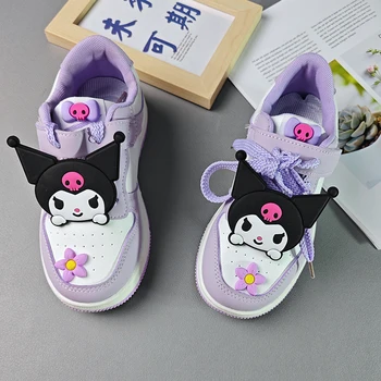 Аниме Sanrio Kuromi/ Детская Повседневная обувь Kawaii Для девочек, Весенне-Осенние Фиолетовые Дышащие Кроссовки, Новый Милый Мультяшный Подарок Для детей