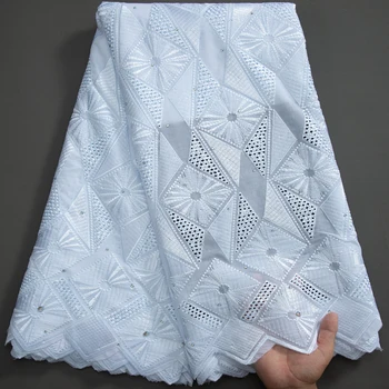 Африканская хлопчатобумажная кружевная ткань 2023, Высококачественное Швейцарское вуалевое кружево Белого цвета, 5 ярдов Сухого кружева с камнями для свадебного платья Y3283
