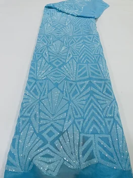 Бирюзовая Африканская Кружевная Ткань Кружевная Ткань С Блестками Высококачественное Французское Тюлевое Кружево Нигерийская Сетка Кружевные Ткани для Шитья HFJ5548