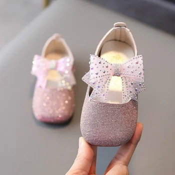 Весенне-осенняя мода для девочек с квадратной головкой, Разноцветные бриллианты, яркие легкие дышащие туфли принцессы, Детская модная обувь на плоской подошве