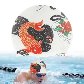 Водонепроницаемые шапочки для плавания, силиконовые удобные шапочки для купания на длинные короткие волосы, без морщин, шапочка для бассейна в китайском стиле с принтом