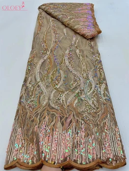 Высококачественная модная французская кружевная ткань с блестками, Африканская нигерийская кружевная ткань для свадебного платья