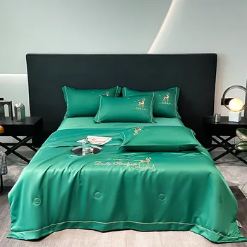 Высококачественное летнее охлаждающее одеяло с вышивкой, Охлаждающее Дышащее одеяло Ice Rayon Queen, Шелковистое Освежающее одеяло, Комплекты постельного белья