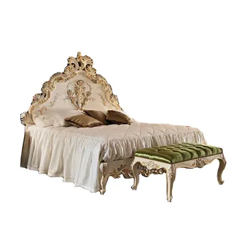 Двуспальная кровать в европейском стиле, роскошная мебель для виллы, французская резьба по дереву, цветная роспись 1,8 м, высококачественная свадебная кровать