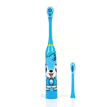 Детская звуковая электрическая зубная щетка с мультяшным рисунком с заменой головки зубной щетки, ультразвуковая зубная щетка синего цвета