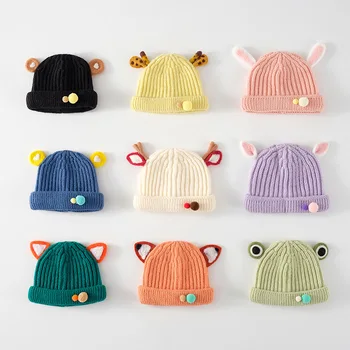 Детские шапки корейской осени и зимы, новые милые детские шапки из кожи дыни, супер милые и теплые шерстяные вязаные шапки оптом
