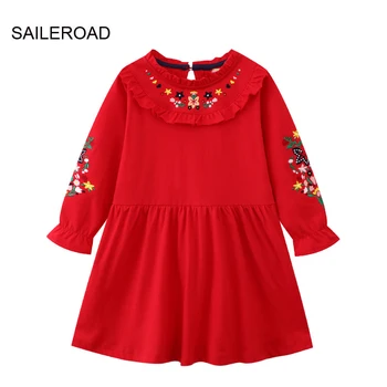Детское платье SAILEROAD с длинными рукавами для детей 2-7 лет, осеннее праздничное платье принцессы, детские платья с мультяшной вышивкой для девочек, детские платья