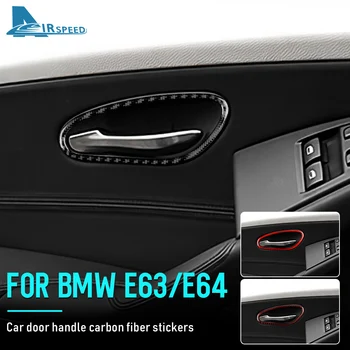 Для BMW 6 серии E63 E64 2004 2005 2006 2007, черные наклейки из углеродного волокна, внутренняя отделка дверной ручки автомобиля, отделка рамы, стайлинг салона автомобиля