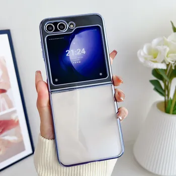 Для Samsung Galaxy Z Flip 5 4 3 Чехол Роскошный Прозрачный С Гальваническим Покрытием Складной Противоударный Защитный Жесткий Чехол Аксессуары