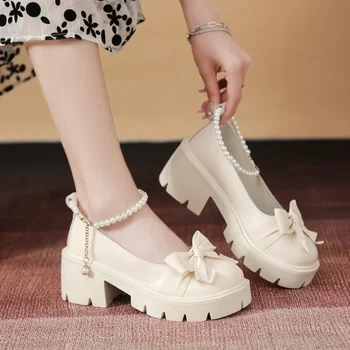 Женская Обувь Mary Jane В японском стиле, Обувь в стиле Лолиты, Женская Винтажная Обувь на тонком высоком каблуке и массивной платформе, Женские туфли-лодочки для косплея