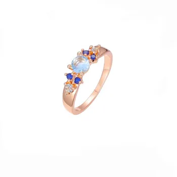 Женские кольца FJ из розового золота 585 пробы, синий круглый камень, новые кольца