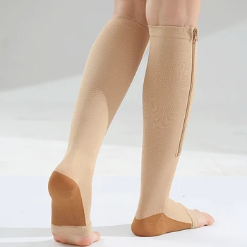 Женские Компрессионные носки на молнии с поддержкой ног на молнии Knee Sox С открытым носком Зимние Теплые Носки