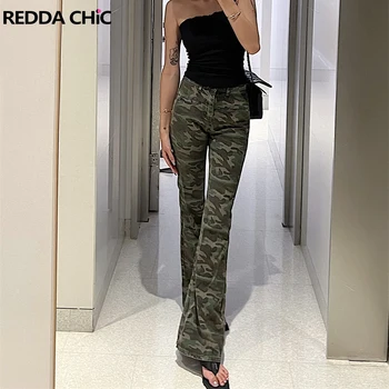 Женские расклешенные джинсы REDDACHiC, брюки с камуфляжным принтом, стильные женские брюки Acubi в стиле Гранж-стрит, ретро-одежда