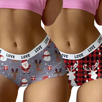 Женские шорты-боксеры с милым рождественским принтом, нижнее белье с низкой талией, забавные шорты для девочек, бесшовные шорты с принтом
