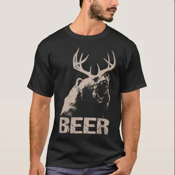 Забавная футболка с пивным оленем и медведем из 100% хлопка с круглым вырезом, летняя повседневная мужская футболка с коротким рукавом, размер S-3XL