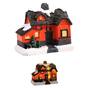 Зажгите Рождественские Деревенские домики Светящимся ночником, Дом с крышей, покрытой снежинками, Подарки Санта-Клауса и светящиеся украшения