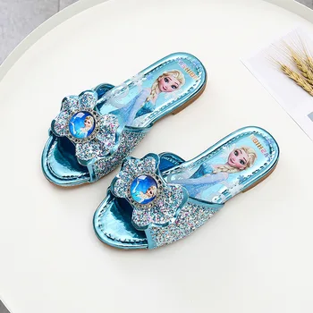 Замороженная обувь, Детские тапочки, Принцесса Лето, Эльза, Домашняя обувь для девочек, Детская обувь на плоской подошве со стразами, уличная обувь для детей